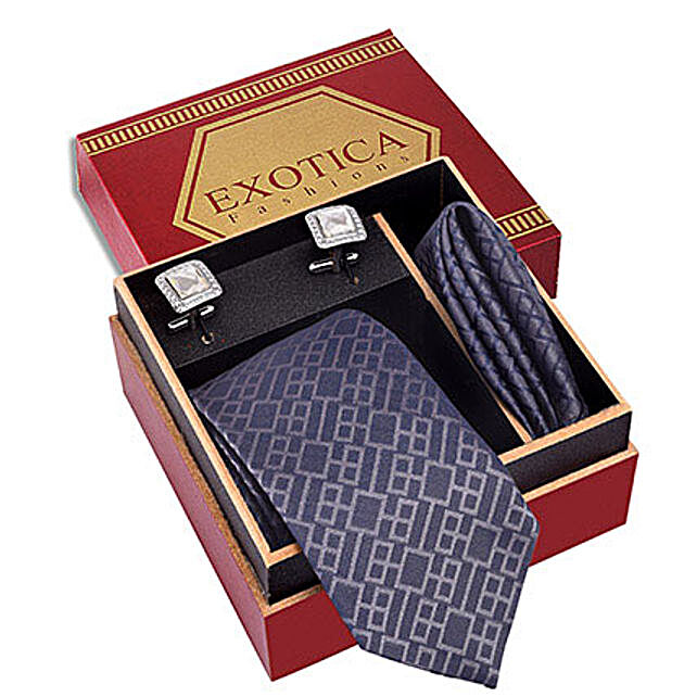 Blue N Silver Micro Silk Tie Set Anniversary Gifts For Husband