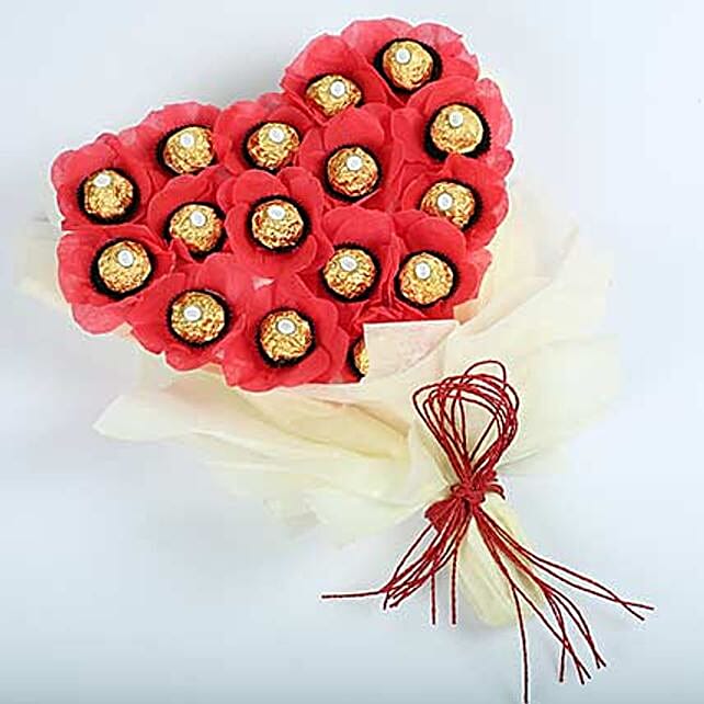 Chocolate Heart Bouquet Gift Rocher Chocolates in Heart shaped