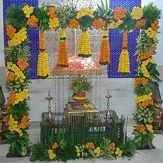 Marigold N Leaves Flower Decoration 1 