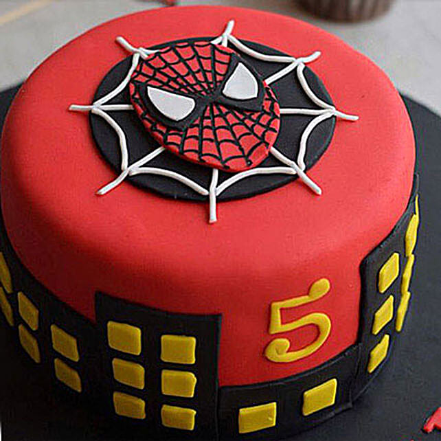 Round Fondant Spiderman Cake 2kg Pineapple Gift Spiderman Cakes