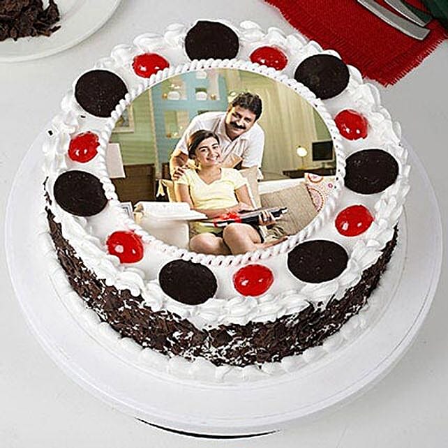 Tasty Black Forest Photo Cream Cake For Fathers Day 1kg Gift Black