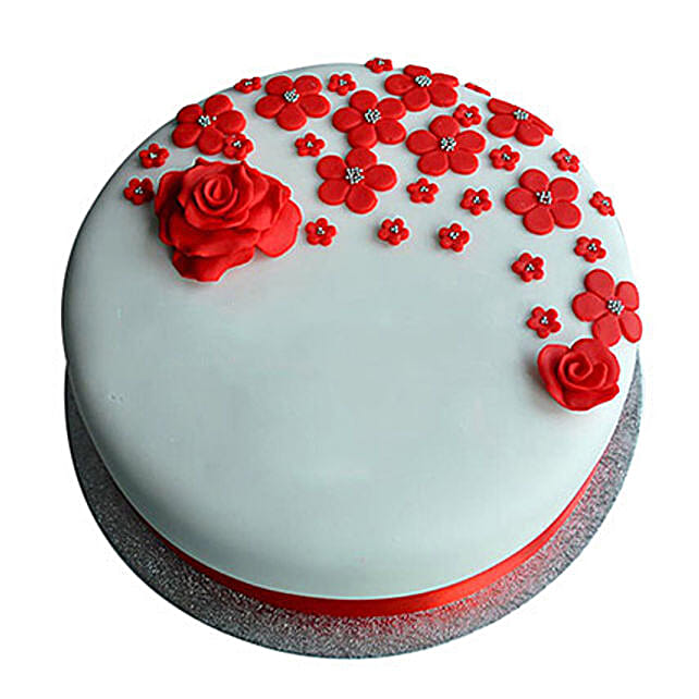 Red Roses Anniversary Fondant Cake Truffle 3kg Gift Happy