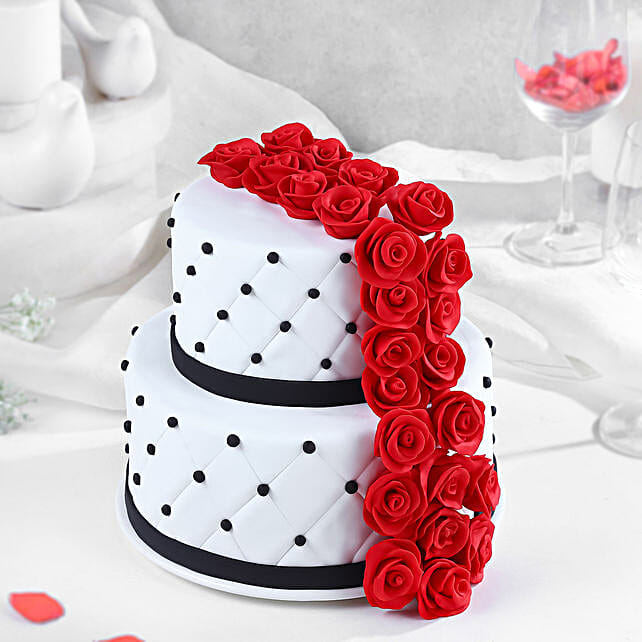 Rose Fondant Cake Butterscotch 4kg Gift 2 Tier Wedding Cake
