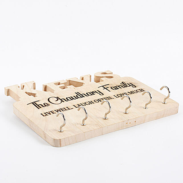 Personalised Engraved Family Name Key Holder Gift customized wooden