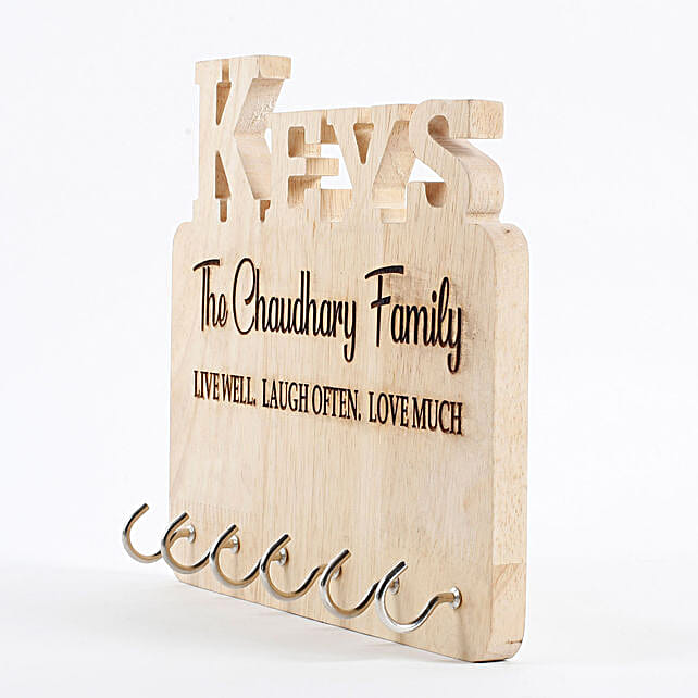 Personalised Engraved Family Name Key Holder Gift customized wooden