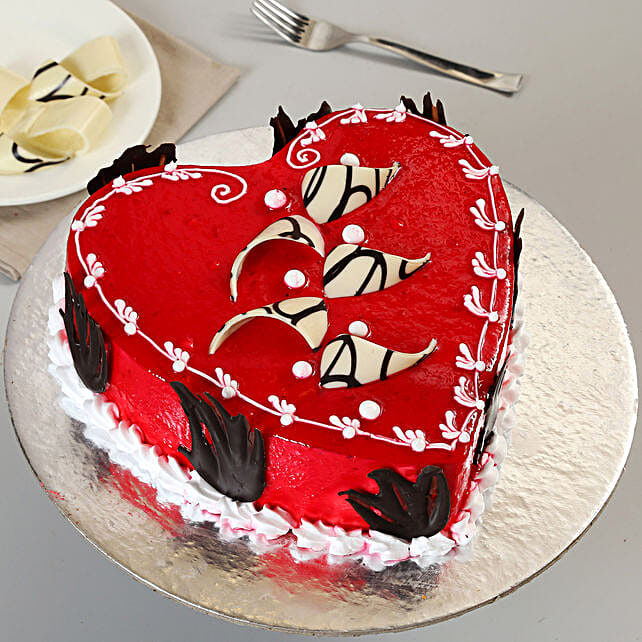 Decorated Red Heart Cake 1kg Truffle Gift Red Heart Shape Cake