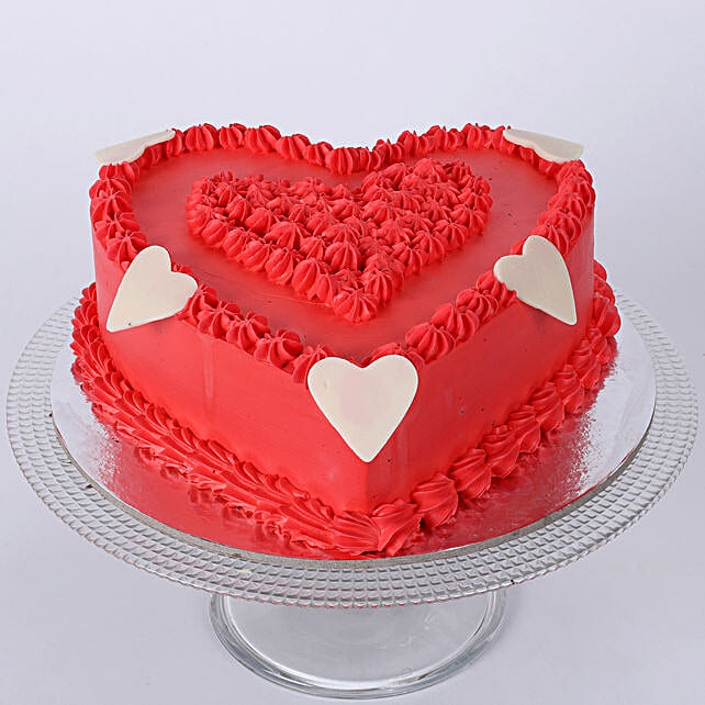 Floral Red Heart Cake 1kg Pineapple Eggless Gift Red Heart