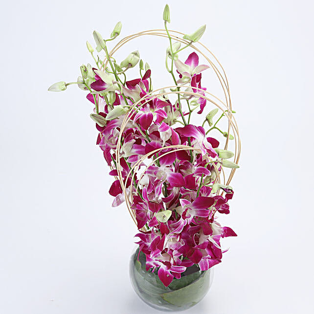 Purple Orchids Vase Arrangement Gift Elegant Orchids Online