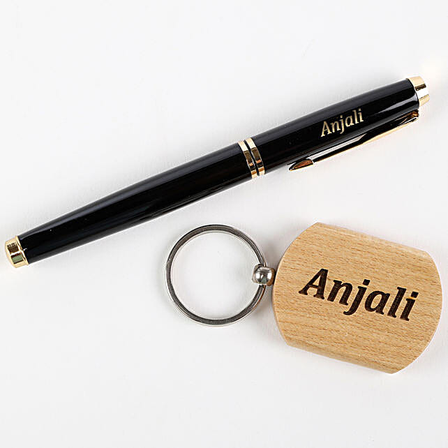 Personalised Roller Pen & Keychain Set Gift Pen and Keychain Combo