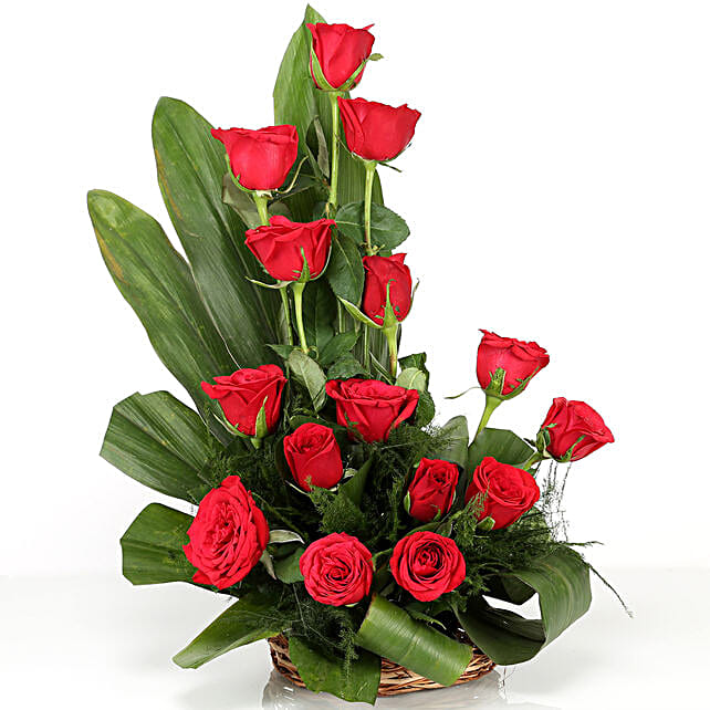 Lovely Red Roses Basket With Cake Gift Combo Of Cane Lovely Red Roses Basket With Cake