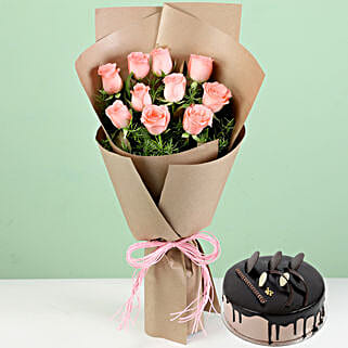 10 Pink Roses Chocolate Cream Cake-picture-36