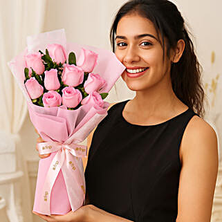10 Pink Roses In Brown Paper-image-9