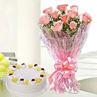 10 Pink Roses With Pineapple Cake Standard-picture-33