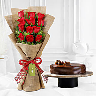 12 Layered Red Roses Bouquet & Truffle Cake-picture-17