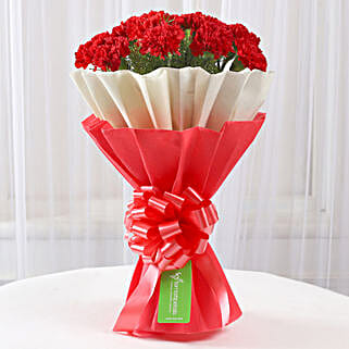 12 Red Carnations Bouquet in Red & White Paper-picture-24