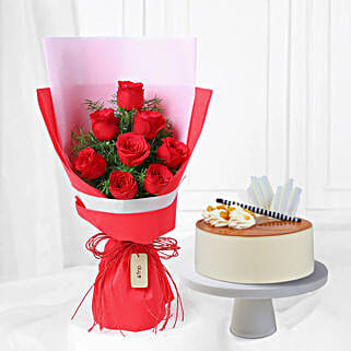 8 Red Roses with Butterscotch Cake Combo