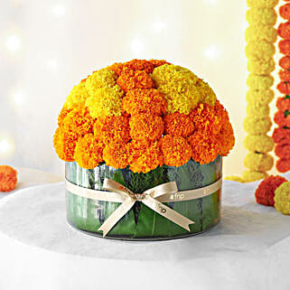 Auspicious Vibes Mixed Marigold Thali Vase-picture-21