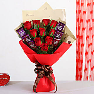 Bunch Of 10 Red Roses With Dairy Milk Chocolates-picture-11