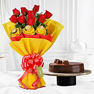 Chocolaty Red Roses Truffle Cake Combo-picture-31