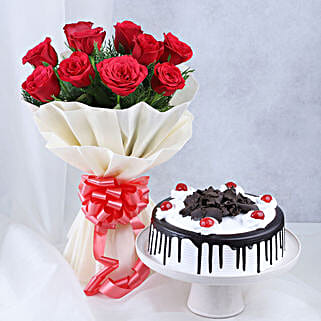 Classy Red Rose Bouquet N Cake Delight