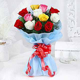 Colourful 12 Mixed Roses Bouquet-image-19
