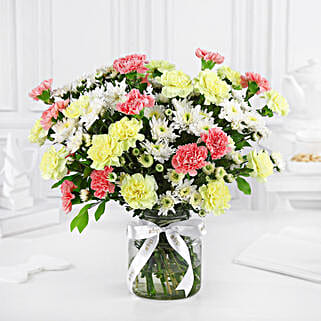 Daisies N Carnations Vibrant Jar Arrangement-picture-11