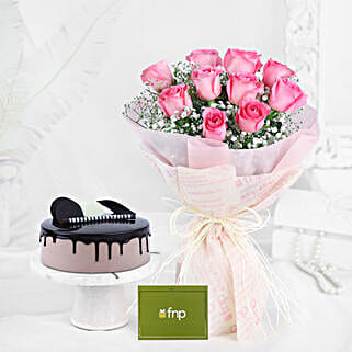 Dreamy Pink Roses Bouquet Chocolate Cake