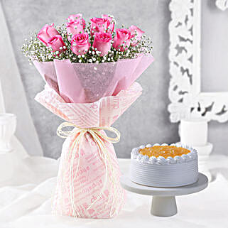 Dreamy Pink Roses Bouquet Pineapple Cake