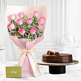 Dreamy Pink Roses Bouquet Truffle Cake-image-36