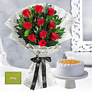 Elegant Vibe Red Roses Bouquet Pineapple Cake