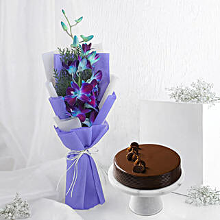 Enchanting Orchid Bouquet N Truffle Cake