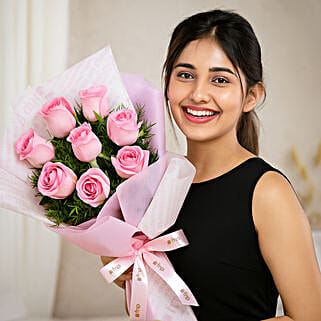 Endearing 8 Pink Roses Bouquet