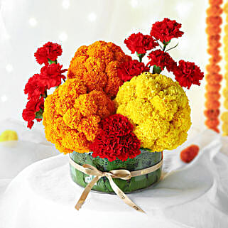 Festive Bliss Mixed Flowers Thali Vase-picture-10