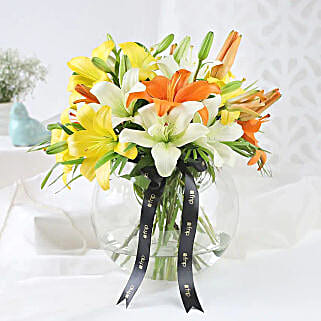Fragrant Mix Of Lilies In Fishbowl Vase