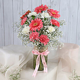 Gerberas White Carnations In Glass Vase-picture-29