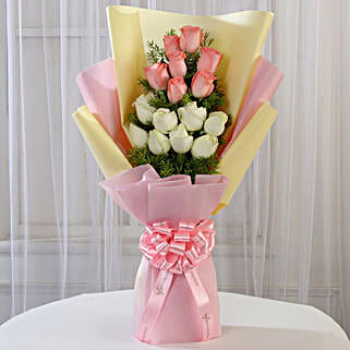 Graceful Pink & White Roses Bouquet-picture-31