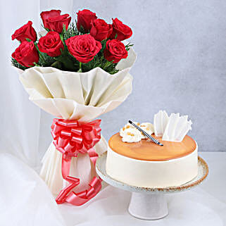 Happy Fathers Day Butterscotch Cake Eggless Red Roses-picture-18