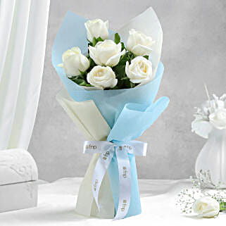 Heavenly 6 White Roses Bunch