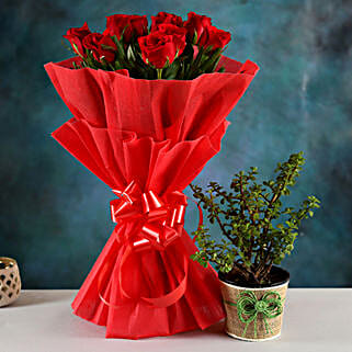 Jade Plant and Red Rose Bouquet-picture-45