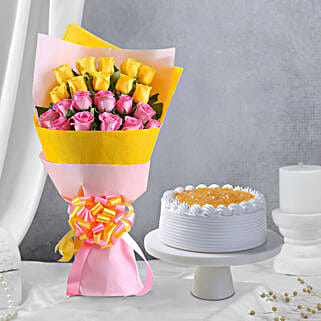 lovely roses bouquet pineapple cake combo-picture-24