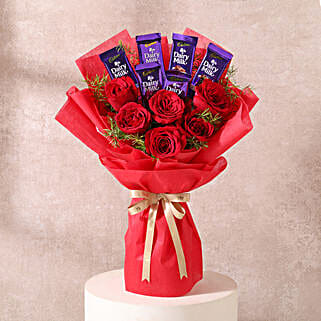 Passionate Red Roses Bouquet with Dairy Milk Chocolates-picture-27