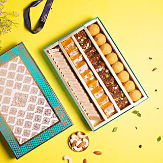 Pearl Rose & Peacock Desi Indian Assorted Sweet Box-image-14