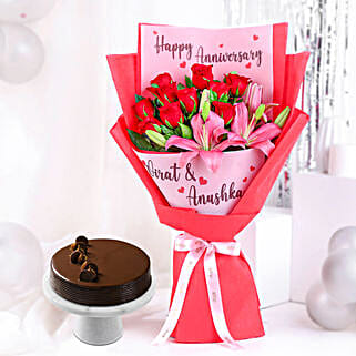 Personalised Anniversary Bouquet N Truffle Cake-picture-33