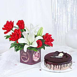 Personalised Anniversary Floral Vase N Chocolate Cake-picture-10