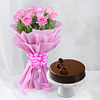 Pink Roses 10 with Cake Eggless-picture-36
