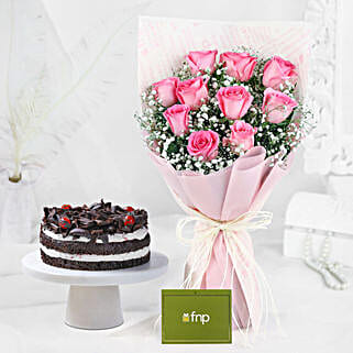 Pink Roses Bouquet N Black Forest Cake-picture-27