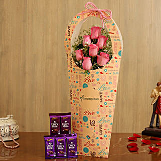 Pink Roses In FNP Love Sleeve and Cadbury Dairy Milk-picture-40