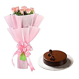 Pink Roses N Cake Combo-picture-21