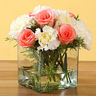 Pink Roses & White Carnations Vase-picture-33