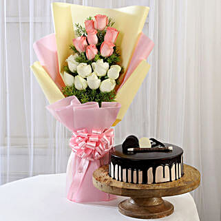 Pink & White Roses & Choco Cream Cake-picture-29
